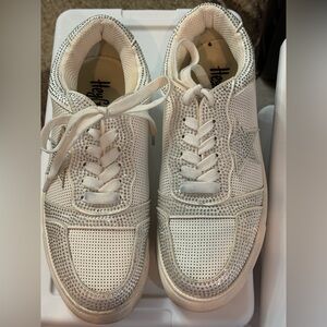 Corky Legendary White Rhinestone Star Sneakers – Sparkle Lace-Up Shoes – Size 9